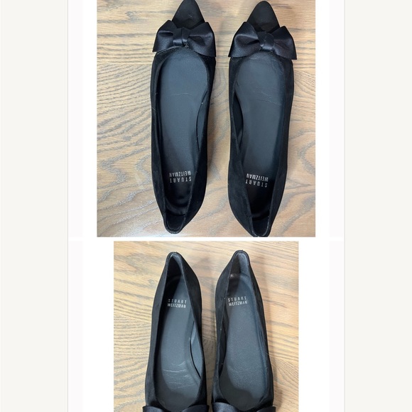 Stuart Weitzman Black Suede Bow Tie Point Flats - Picture 3 of 5